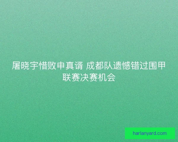 屠晓宇惜败申真谞 成都队遗憾错过围甲联赛决赛机会